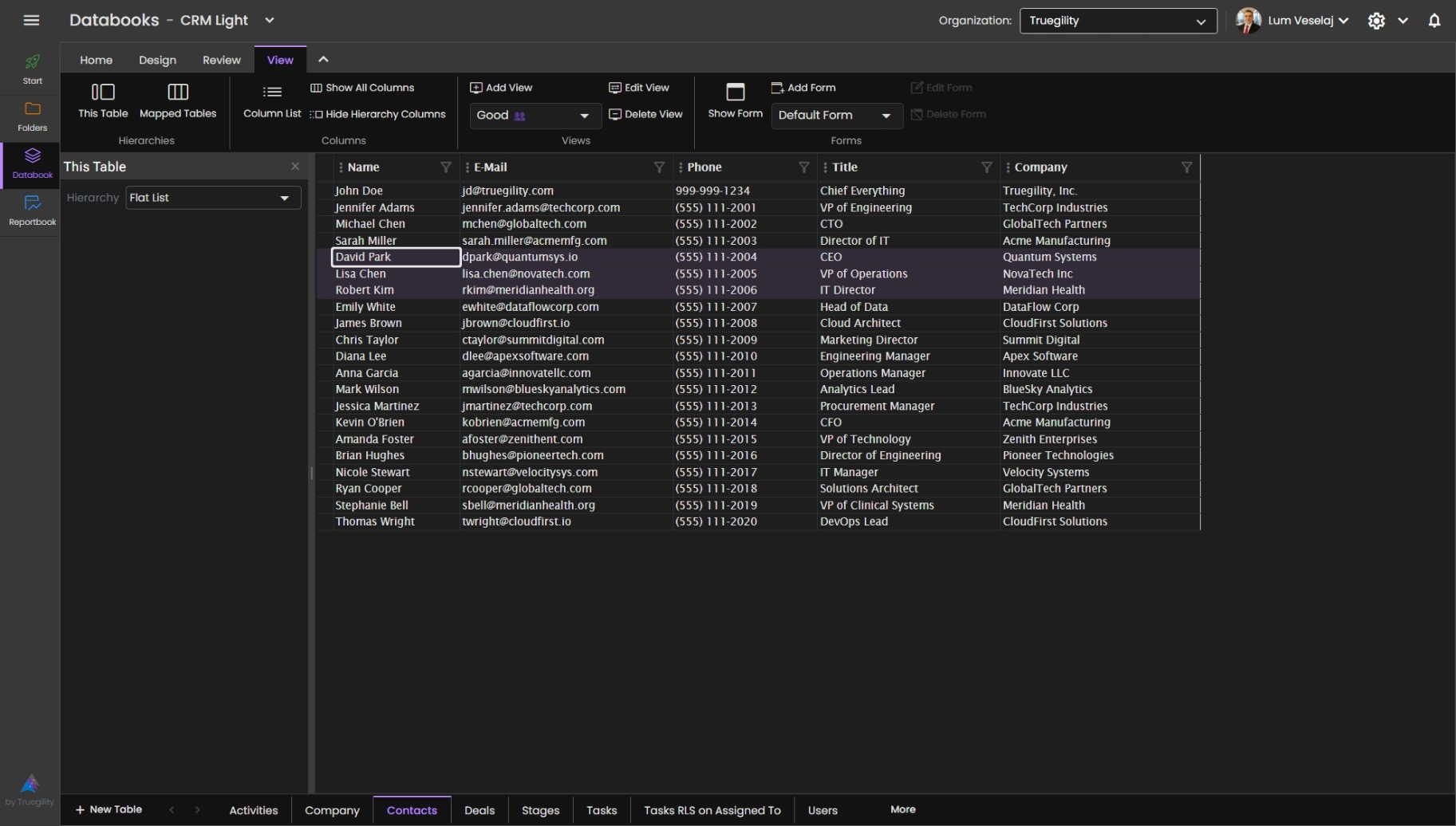 Clarity Databook interface